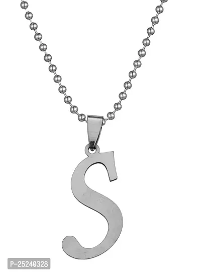 Uniqon Unisex Metal Fancy  Stylish Trending Name English Alphabet 'S' Letter Locket Pendant Necklace With Ball Chain For Men's And Women's-thumb0