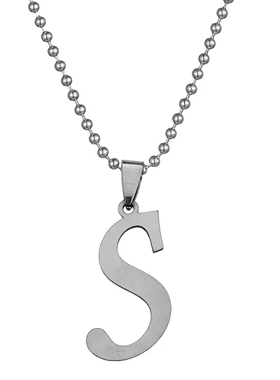 Uniqon Unisex Metal Fancy & Stylish Trending Name English Alphabet 'S' Letter Locket Pendant Necklace With Ball Chain For Men's And Women's