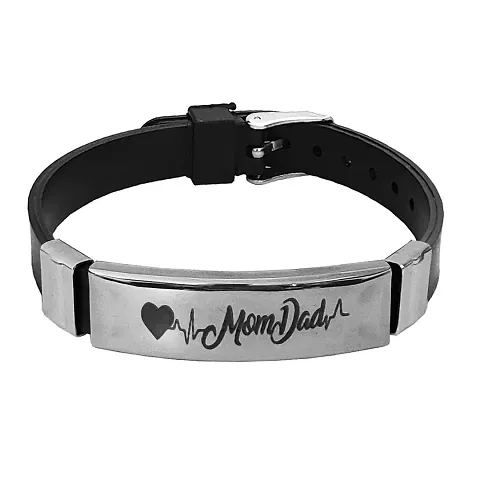 Men Style Mom And Dad Lifeline Heart Beat Printing Made of Stainless and Silicon Strap Unisex Wristband for Girls, Boys Adults