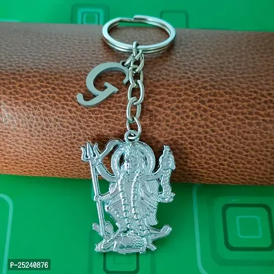 M Men Style Hindu Deity Powerful Mata Goddess Maha Kali Kalika Devi Initial Letter Alphabet - G Silver Zinc And Metal Keychain For Men And Women-thumb4