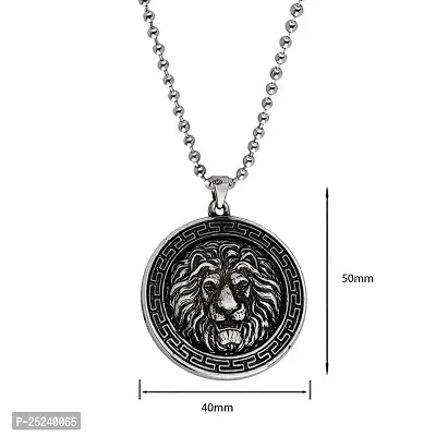 M Men Style Animal King Lion Head Locket Gift for Husband and Friend Silver Stainless Steel Pendant for Unisex-thumb2