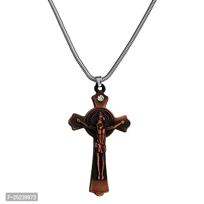 M Men Style Religious Christian JesusCross Crucifix Locket with Snake Chain Copper Metal Pendant Necklace for Unisex