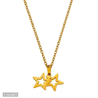 M Men Style Double Star Gold Stainless steel Pendant Neckace Chain For Women And Girls