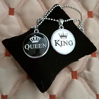 M Men Style Valentine Gift King And Queen Crown Silver And Black Zinc And Metal Pendant Necklace Chain For Men And Women-thumb3