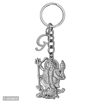 M Men Style Hindu Deity Powerful Mata Goddess Maha Kali Kalika Devi Initial Letter Alphabet - G Silver Zinc And Metal Keychain For Men And Women