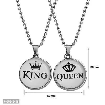 M Men Style Valentine Gift King And Queen Crown Silver Zinc And Metal Pendant Necklace Chain For Men And Women-thumb2