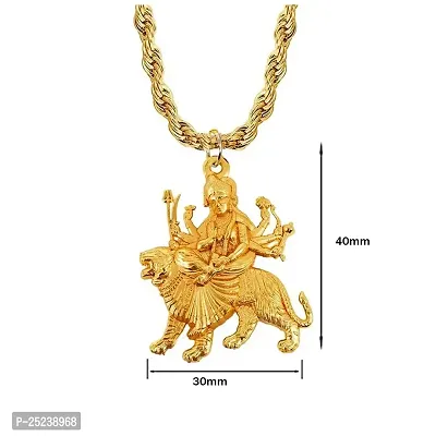 M Men Style Lord Maa Durga Sherawali Mahakali Locket with Brass Rope Chain Gold Brass Religious Symbols Pendant Necklace Chain for Men and Women-thumb2