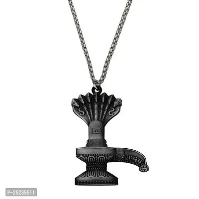 M Men Style Lord Shiva Shivling Mahadev Bholenath Sheshnag Locket With Chain Grey Zinc Metal Religious Pendant Necklace Chain For Men And Women-thumb0