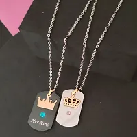 Shiv Jagdamba Valentine Gift King And Queen Name Couple Gold, Black Stainless Steel Pendant Necklace Chain For Men And Women-thumb2