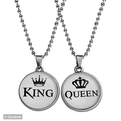 M Men Style Valentine Gift King And Queen Crown Silver Zinc And Metal Pendant Necklace Chain For Men And Women-thumb0