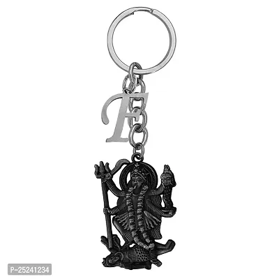 M Men Style Hindu Deity Powerful Mata Goddess Maha Kali Kalika Devi Initial Letter Alphabet - E Grey Zinc And Metal Keychain For Men And Women