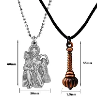 M Men Style Hindu Lord Bajrangbali Hanuman idol Monkey God Of Devotion Ball Chain With Gada Silver And Copper Zinc Metal Cotton Dori Pendant Necklace For Women SPn2022820-thumb1