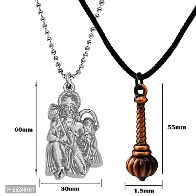 M Men Style Hindu Lord Bajrangbali Hanuman idol Monkey God Of Devotion Ball Chain With Gada Silver And Copper Zinc Metal Cotton Dori Pendant Necklace For Women SPn2022820-thumb2