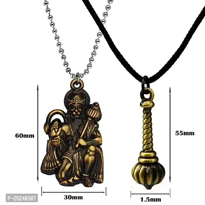 M Men Style Hindu Lord Bajrangbali Hanuman idol Monkey God Of Devotion Ball Chain With Gada Bronze Zinc Metal And Cotton Dori Pendant Necklace For Men And Women SPn2022816-thumb2