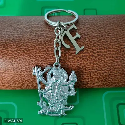 M Men Style Hindu Deity Powerful Mata Goddess Maha Kali Kalika Devi Initial Letter Alphabet - E Silver Zinc And Metal Keychain For Men And Women-thumb4
