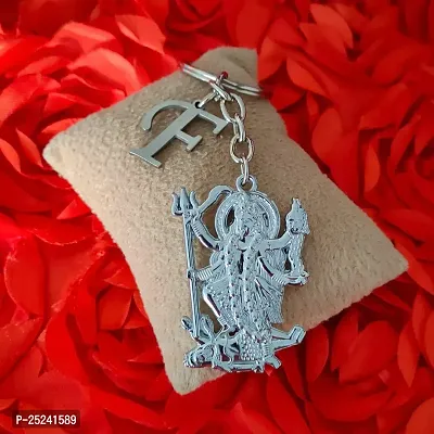 M Men Style Hindu Deity Powerful Mata Goddess Maha Kali Kalika Devi Initial Letter Alphabet - E Silver Zinc And Metal Keychain For Men And Women-thumb3