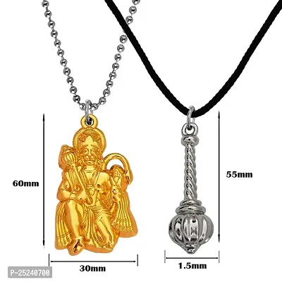 M Men Style Hindu Lord Bajrangbali Hanuman idol Monkey God Of Devotion Ball Chain With Gada Gold And Silver Zinc Metal Cotton Dori Pendant Necklace For Men And Women SPn2022804-thumb2