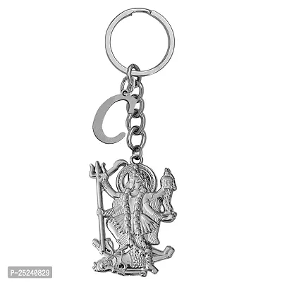 M Men Style Hindu Deity Powerful Mata Goddess Maha Kali Kalika Devi Initial Letter Alphabet - C Silver Zinc And Metal Keychain For Men And Women SKey2022416