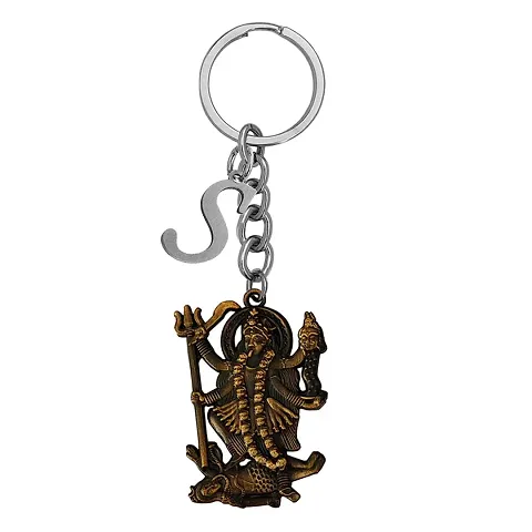 Men Style Hindu Deity Powerful Mata Goddess Maha Kali Kalika Devi Initial Letter Alphabet - E Zinc And Metal Keychain For Men And Women