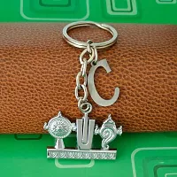 M Men Style Religious Lord Tirupati Balaji Shanku Chakra Namam Initial Letter Alphabet - C Silver Zinc And Metal Keychain For Men And Women SKey2022420-thumb2