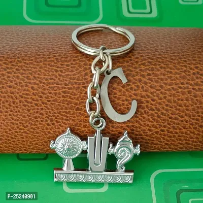 M Men Style Religious Lord Tirupati Balaji Shanku Chakra Namam Initial Letter Alphabet - C Silver Zinc And Metal Keychain For Men And Women SKey2022420-thumb3