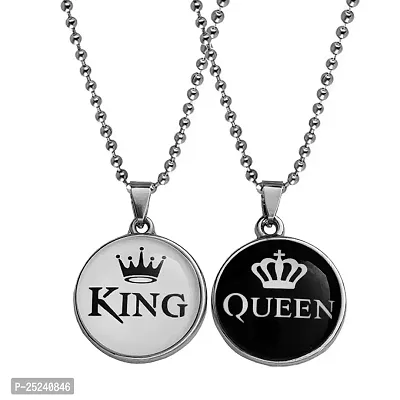 M Men Style Valentine Gift King And Queen Crown Silver And Black Zinc And Metal Pendant Necklace Chain For Men And Women-thumb0