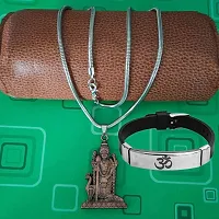 M Men Style South Indian Lord Murugan Kartikeya Snake Chain Locket With Om Yoga Charm Bracelet Copper Silver Metal Stainless Steel Combo Set For Men SComboa5-thumb2