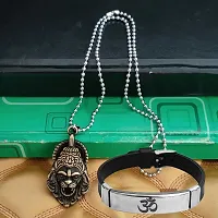 M Men Style Religious Hindu Idol God Vishnu Narsimha Locket With Om Yoga Charm Bracelet Bronze Silver Metal Stainless Steel Combo Set For Men SComboa3-thumb1