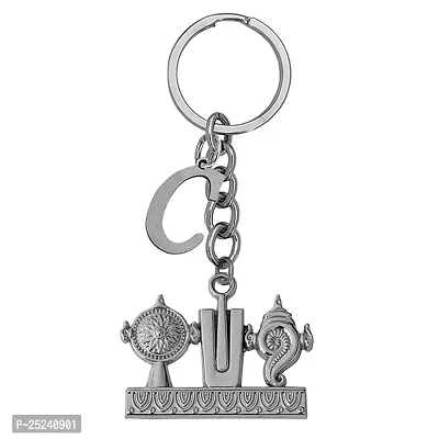 M Men Style Religious Lord Tirupati Balaji Shanku Chakra Namam Initial Letter Alphabet - C Silver Zinc And Metal Keychain For Men And Women SKey2022420-thumb0