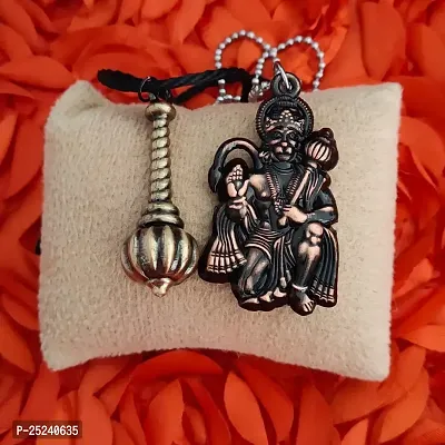 M Men Style Hindu Lord Hanuman idol Monkey God Of Devotion Ball Chain With Gada Copper And Bronze Zinc Metal Cotton Dori Pendant Necklace For Women-thumb4