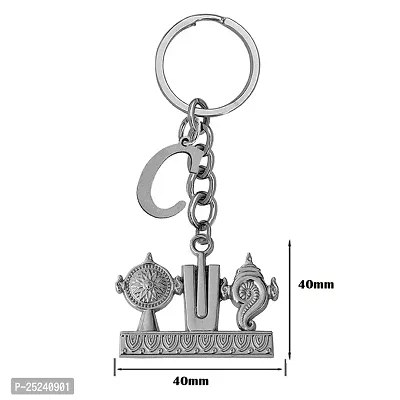 M Men Style Religious Lord Tirupati Balaji Shanku Chakra Namam Initial Letter Alphabet - C Silver Zinc And Metal Keychain For Men And Women SKey2022420-thumb2