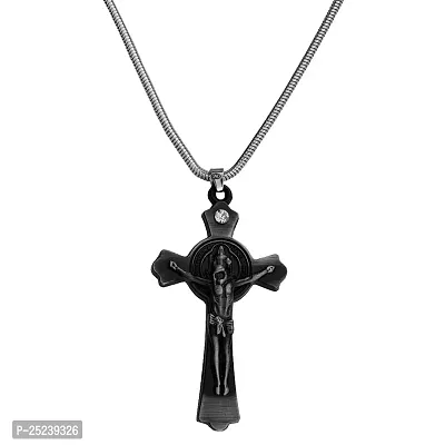 M Men Style Religious Christian JesusCross Crucifix Gift Locket With Snake Chain Grey Zinc Metal Pendant For Unisex
