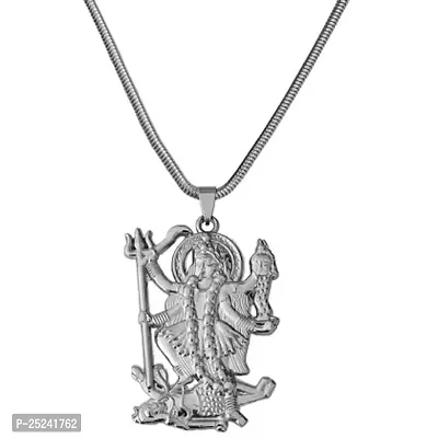 Shiv Jagdamba Hindu Deity Powerful Mata Goddess Maha Kali Kalika Devi Silver Metal Pendant Necklace Chain For Men And Women