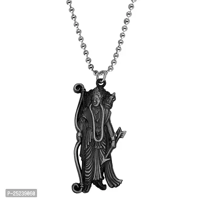 M Men Style Lord Shree Ram Idol Statue in Antique Finish Locket Murti With Chain Gray Zinc Metal Religious Pendant Necklace Chain For Men And Women