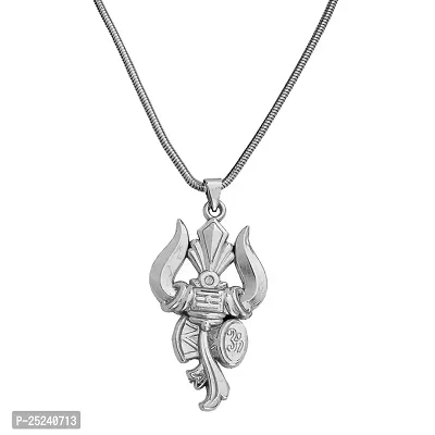 M Men Style Lord Shiv Engraved Trishul Damru Shiv Symbols Pendant Necklace Silver Stainless Steel Necklace Chain for-thumb0