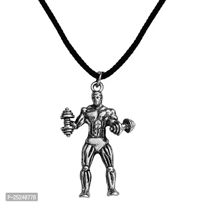 M Men Style Bodybuilder Dumbbell Men Fitness Strong Bodybuilding Silver Zinc Metal And Cotton Dori Pendant Necklace For Men And Women SPn2022823-thumb0