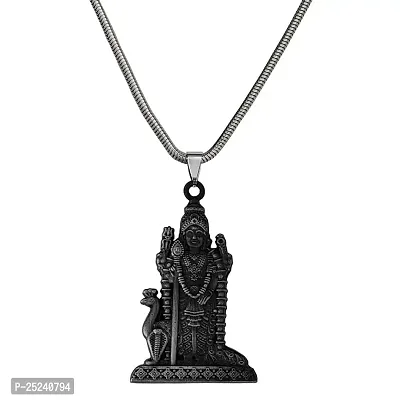 Shiv Jagdamba South Indian Lord Murugan Kartikeya ka Kumara Big Tamil Om VEL Gada Snake Chain Grey Zinc Metal Pendant Necklace For Men women-thumb0
