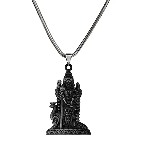 Shiv Jagdamba South Indian Lord Murugan Kartikeya ka Kumara Big Tamil Om VEL Gada Snake Chain Grey Zinc Metal Pendant Necklace For Men women