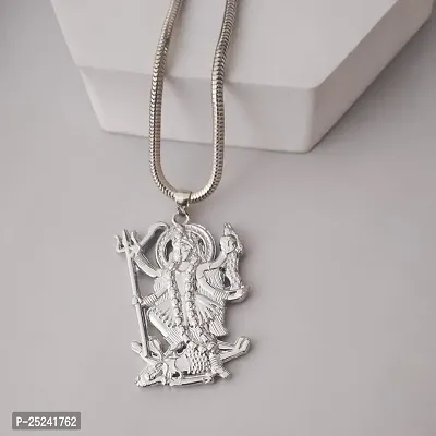 Shiv Jagdamba Hindu Deity Powerful Mata Goddess Maha Kali Kalika Devi Silver Metal Pendant Necklace Chain For Men And Women-thumb3