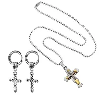 M Men Style Religious Lord Jesus Christ Cross Locket With Cross Earring Silver Gold Metal Stainless Steel Combo Set For Men SComboa21-thumb2