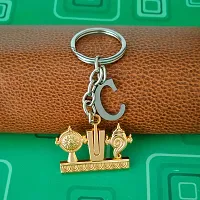 M Men Style Religious Lord Tirupati Balaji Shanku Chakra Namam Initial Letter Alphabet - C Gold Zinc And Metal Keychain For Men And Women SKey2022419-thumb2