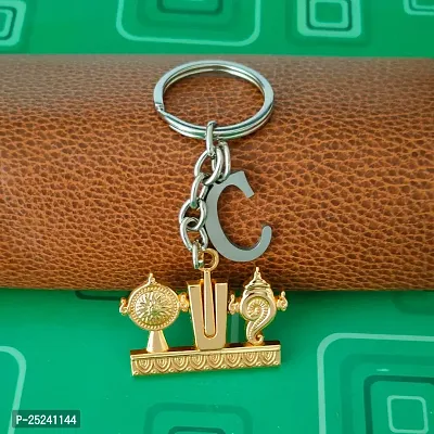 M Men Style Religious Lord Tirupati Balaji Shanku Chakra Namam Initial Letter Alphabet - C Gold Zinc And Metal Keychain For Men And Women SKey2022419-thumb3