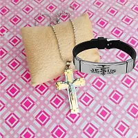 M Men Style Religious Lord Jesus Christ Cross Locket With Jesus Saved My Life Bracelet Silver Gold Metal Stainless Steel Combo Set For Men SComboa8-thumb2