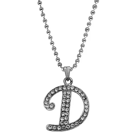 Men Style Name English Alphabet D Letter Initials Letter Locket Pendant Necklace Chain and His Crystal and Zinc Alphabet Pendant Necklace ChainUnisex