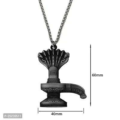 M Men Style Lord Shiva Shivling Mahadev Bholenath Sheshnag Locket With Chain Grey Zinc Metal Religious Pendant Necklace Chain For Men And Women-thumb2