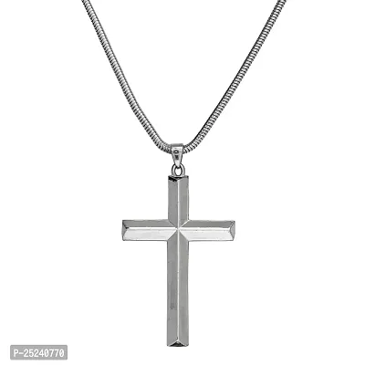 M Men Style Religious Christian JesusCross Crucifix Gift Locket with Snake Chain Silver Stainless Steel for Unisex-thumb0