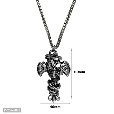 M Men Style Biker jewellery Viking Gothic Skull Head With Snake Cross Black Silver Metal Pendant Chain For Men-thumb2