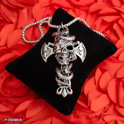 M Men Style Biker jewellery Viking Gothic Skull Head With Snake Cross Black Silver Metal Pendant Chain For Men-thumb4