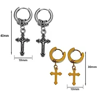 M Men Style Religious Jesus Cross Silver::Gold Stainless Steel Stud Hoop Drops  Danglers Earrings For Men And Women SEr2022217-thumb1