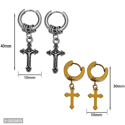 M Men Style Religious Jesus Cross Silver::Gold Stainless Steel Stud Hoop Drops  Danglers Earrings For Men And Women SEr2022217-thumb2